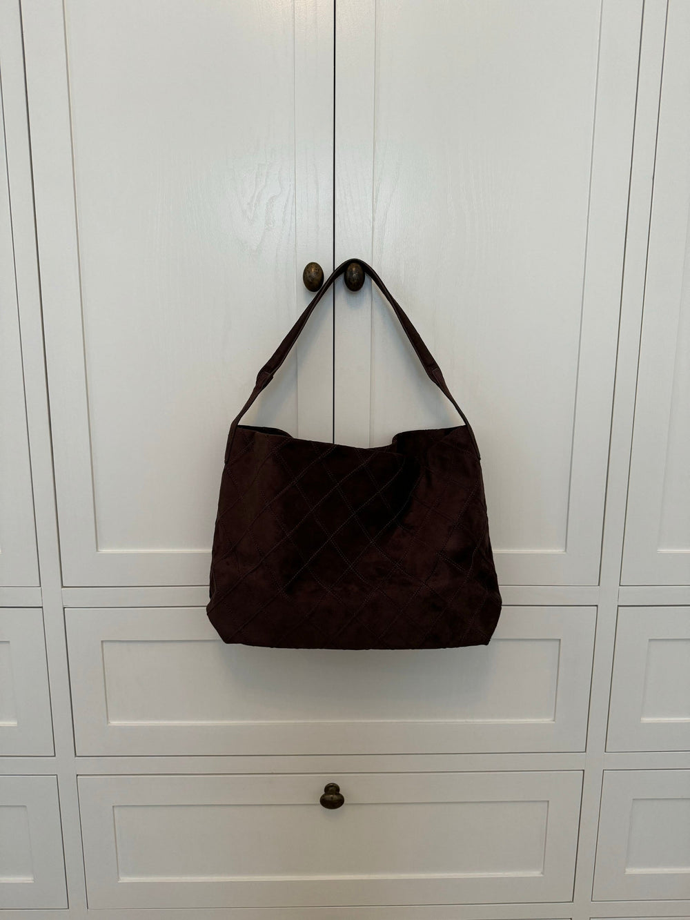 Mecca suede shoulder bag - Dark brown