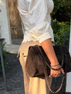 Rowan bag with woven - Dark brown