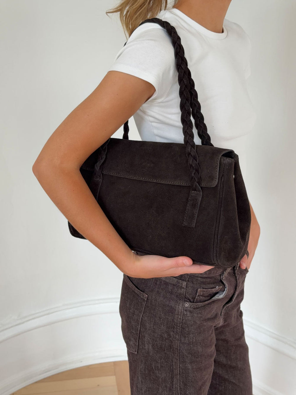 Rowan bag with woven - Dark brown