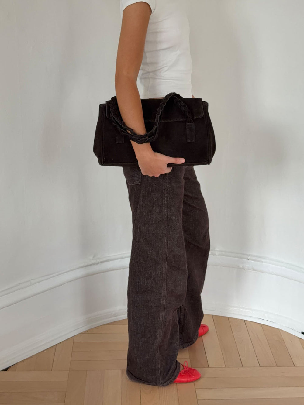 Rowan bag with woven - Dark brown