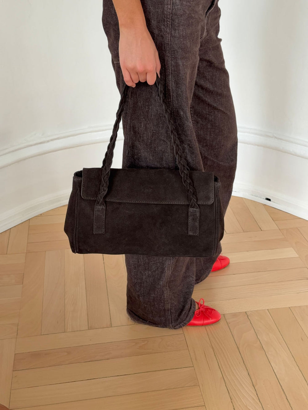 Rowan bag with woven - Dark brown