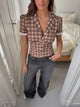 Kassandra fitted shirt with checkers – Brown/white