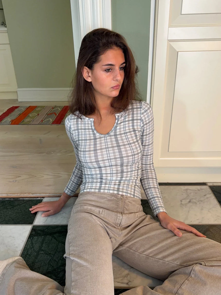 Wavina checkered blouse - White/blue/grey