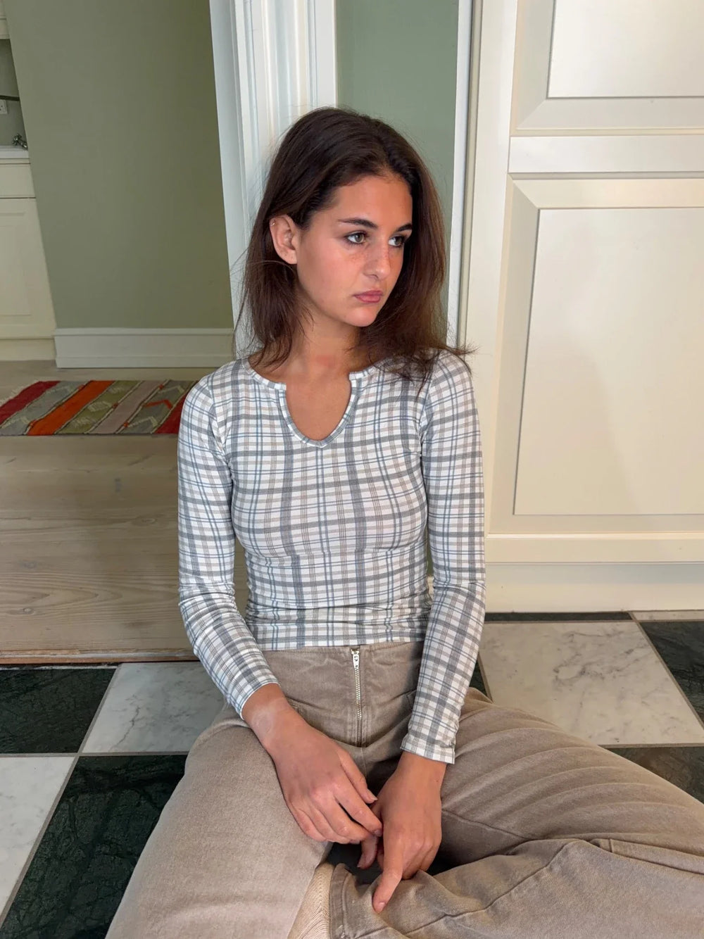 Wavina checkered blouse - White/blue/grey