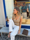 Noor top in linen blend – Dark beige
