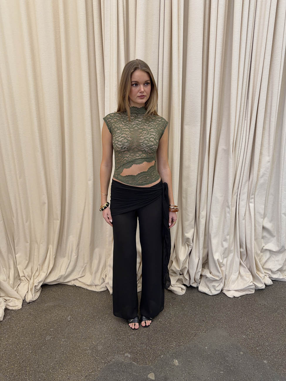 Marisole top in lace - Khaki