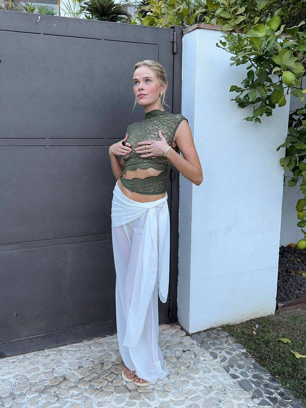 Marisole top in lace - Khaki
