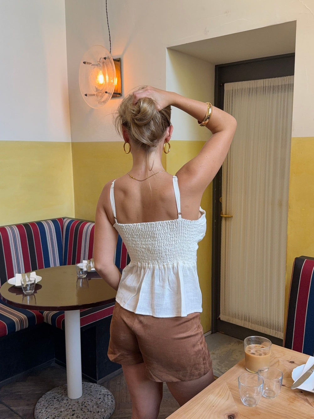 Hally top in linen - White