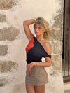 Kimmie top with flower - Black/red
