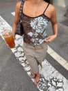 Candela top with flowers – Blue/brown