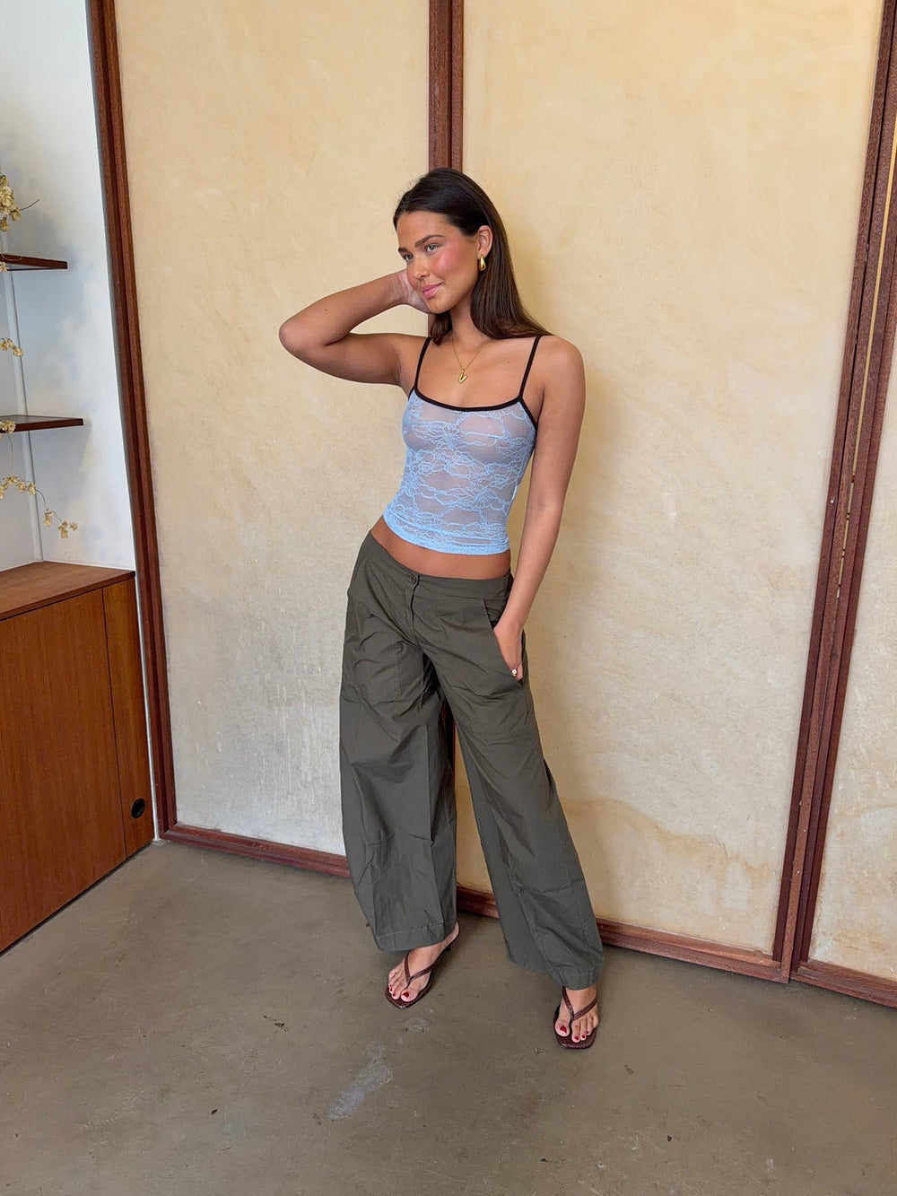 Nadja top with lace - Blue/brown