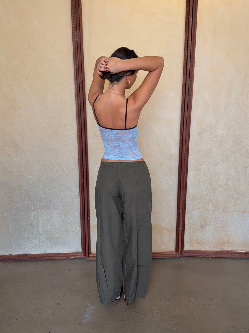 Nadja top with lace - Blue/brown
