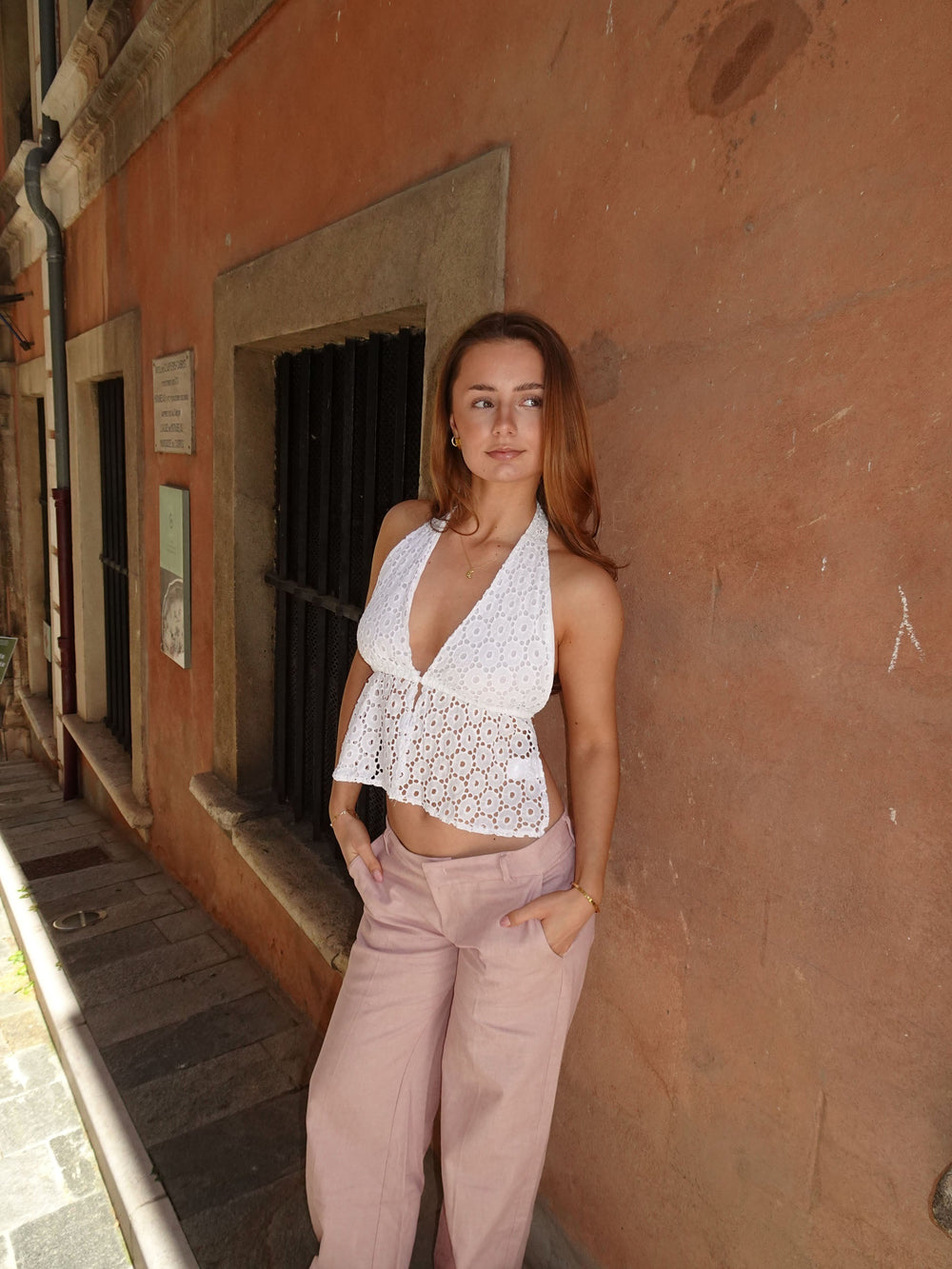 Cladine top with broderie - White