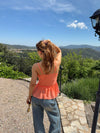 Romi top with ruffles – Coral orange