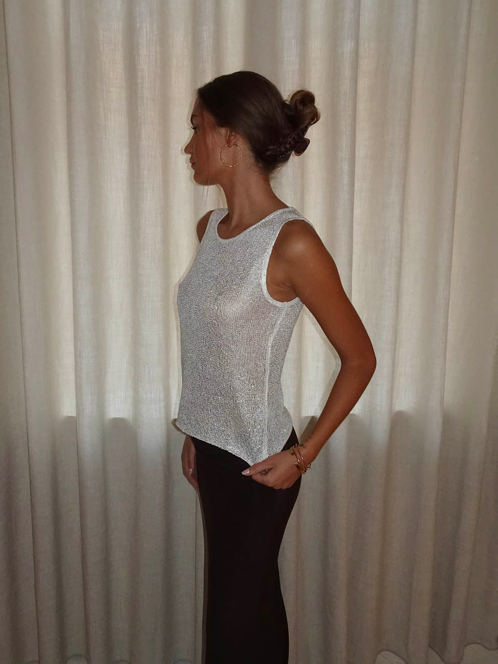 Silja top with glitter - White