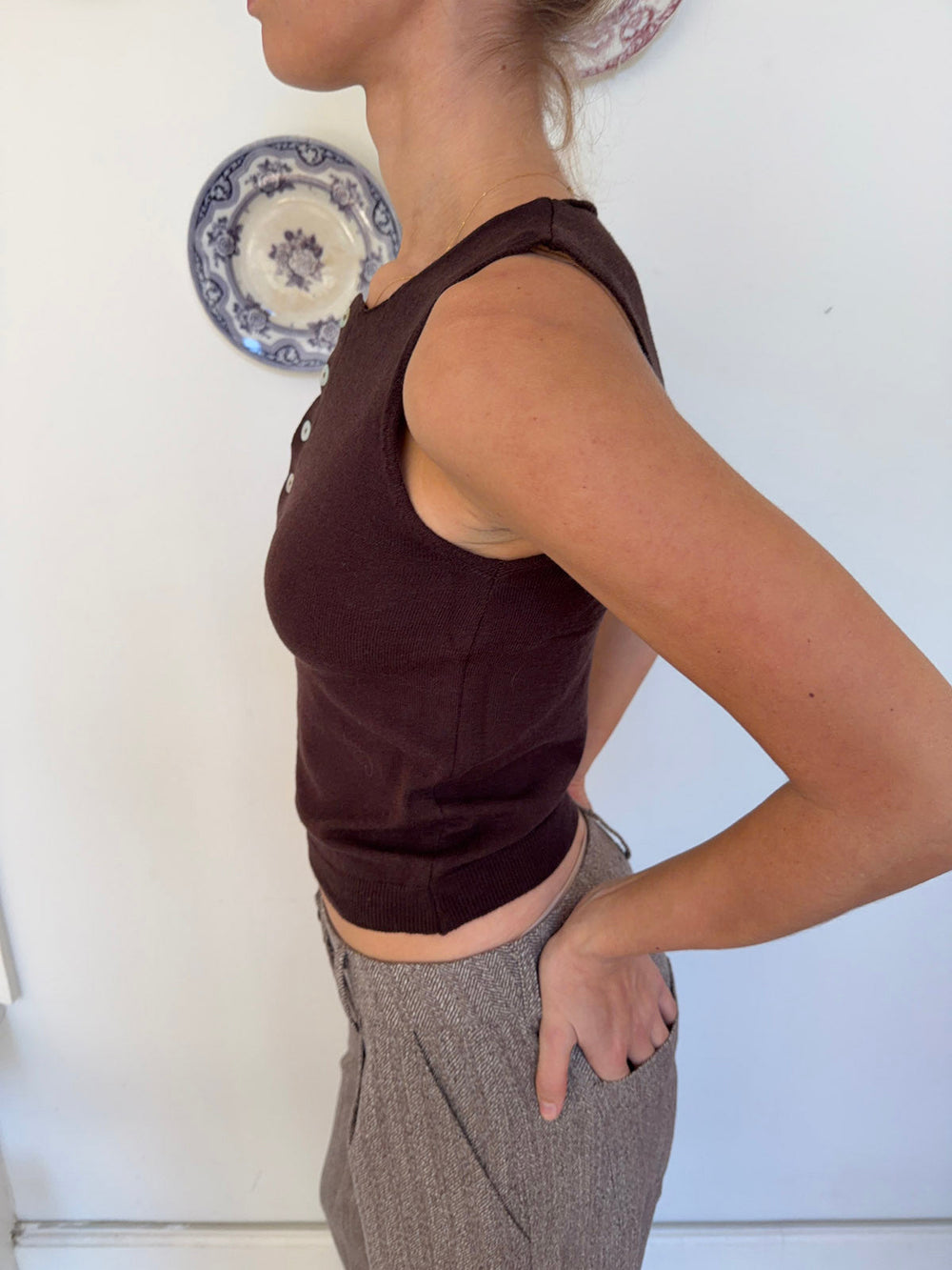 Dilly top with buttons  - Brown