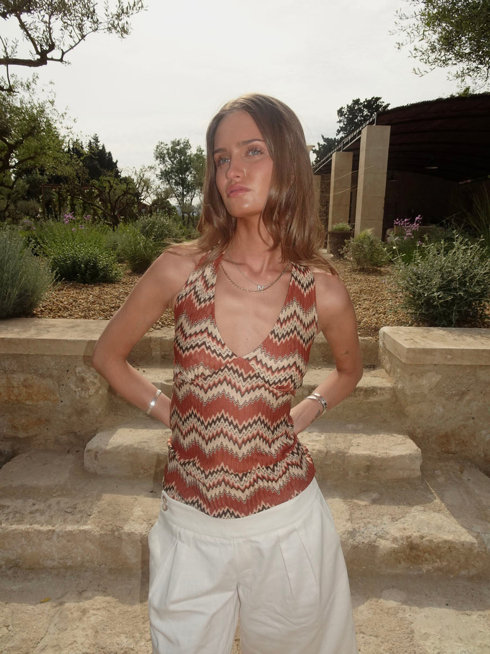 Zigga top with pattern - Orange/beige