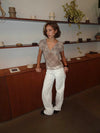Leonorita top with checkered pattern - Beige/off-white
