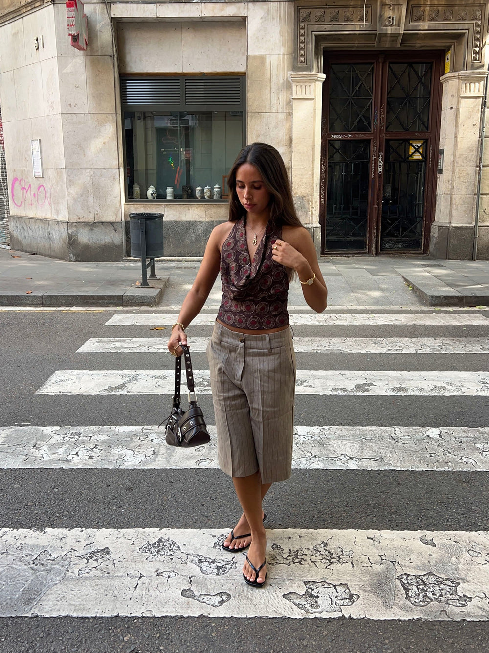 Martine top with pattern - Brown/red