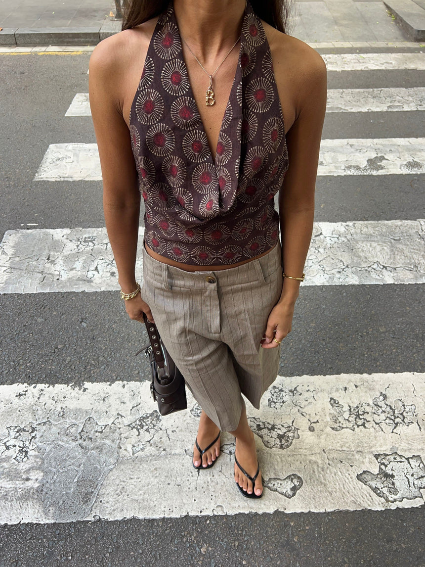 Martine top with pattern - Brown/red
