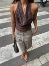 Martine top with pattern - Brown/red