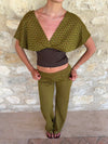 Livia top with pattern - Grøn/kaki