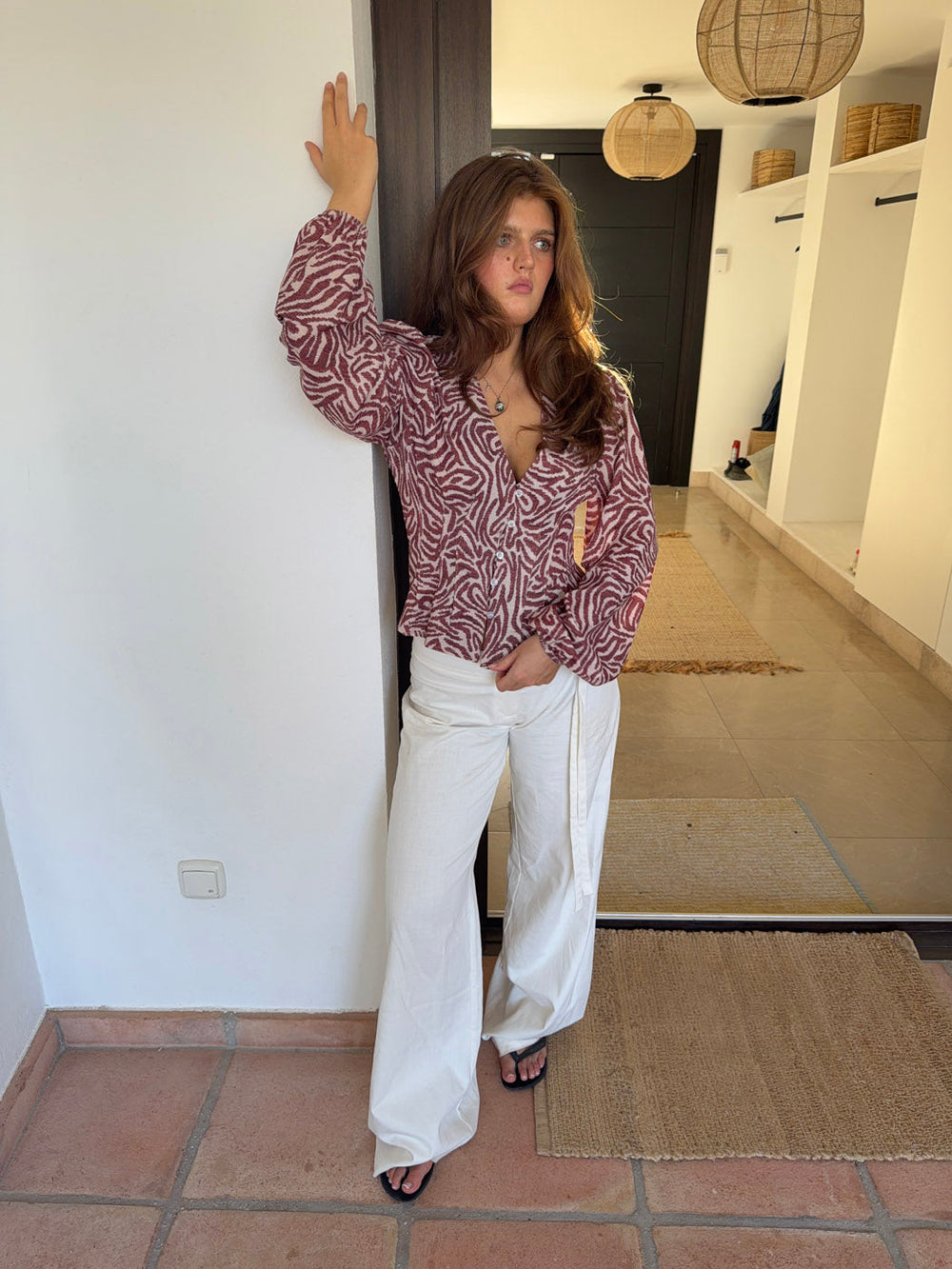 Alissa blouse with pattern - Red/white