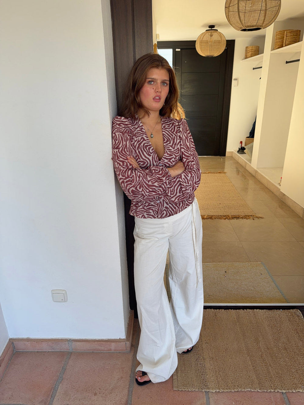 Alissa blouse with pattern - Red/white