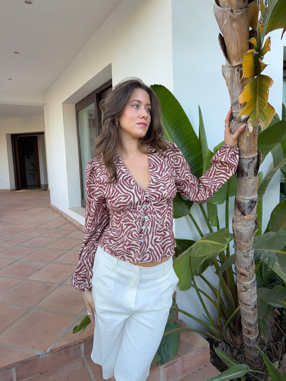 Alissa blouse with pattern - Red/white
