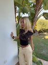 Nila fitted top with open back – Black/brown