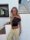 Nila fitted top with open back – Black/brown