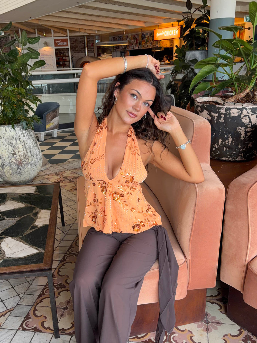Lumi top with sequins - Orange
