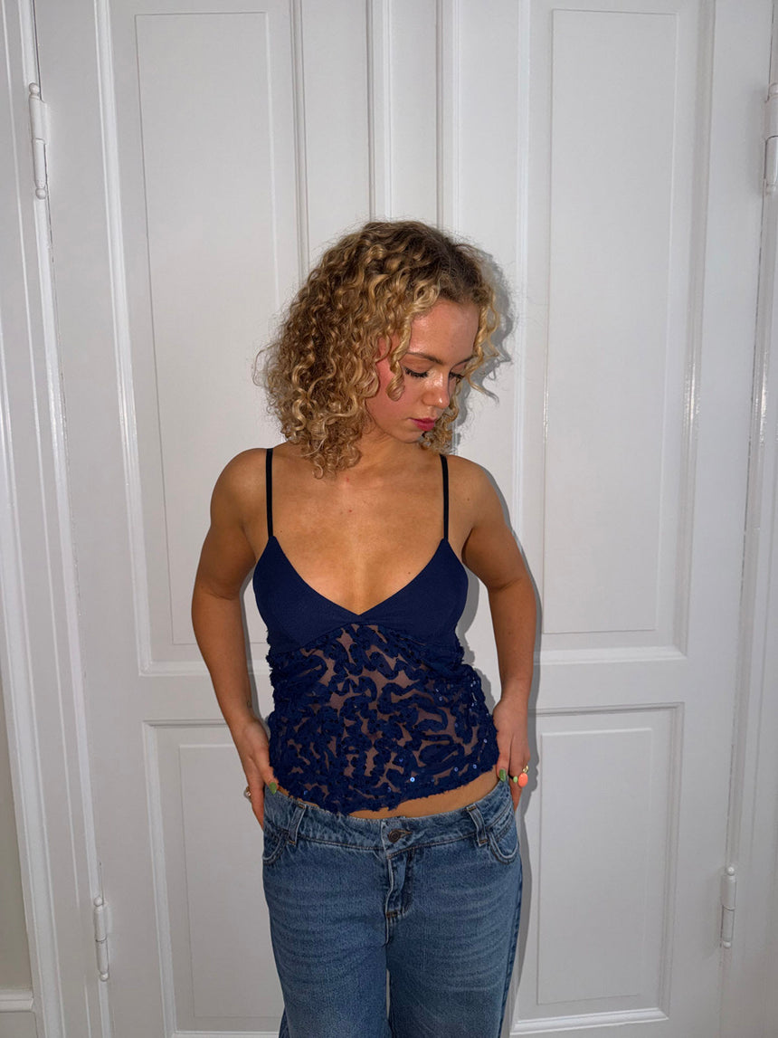 Lenia mesh top with sequins - Navy