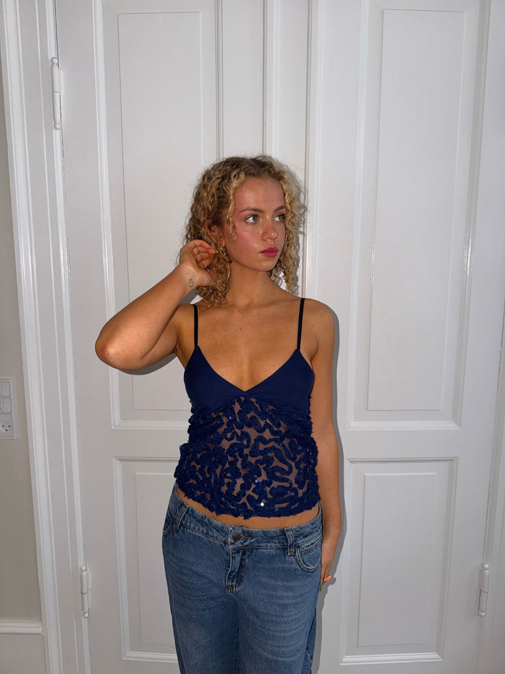 Lenia mesh top with sequins - Navy