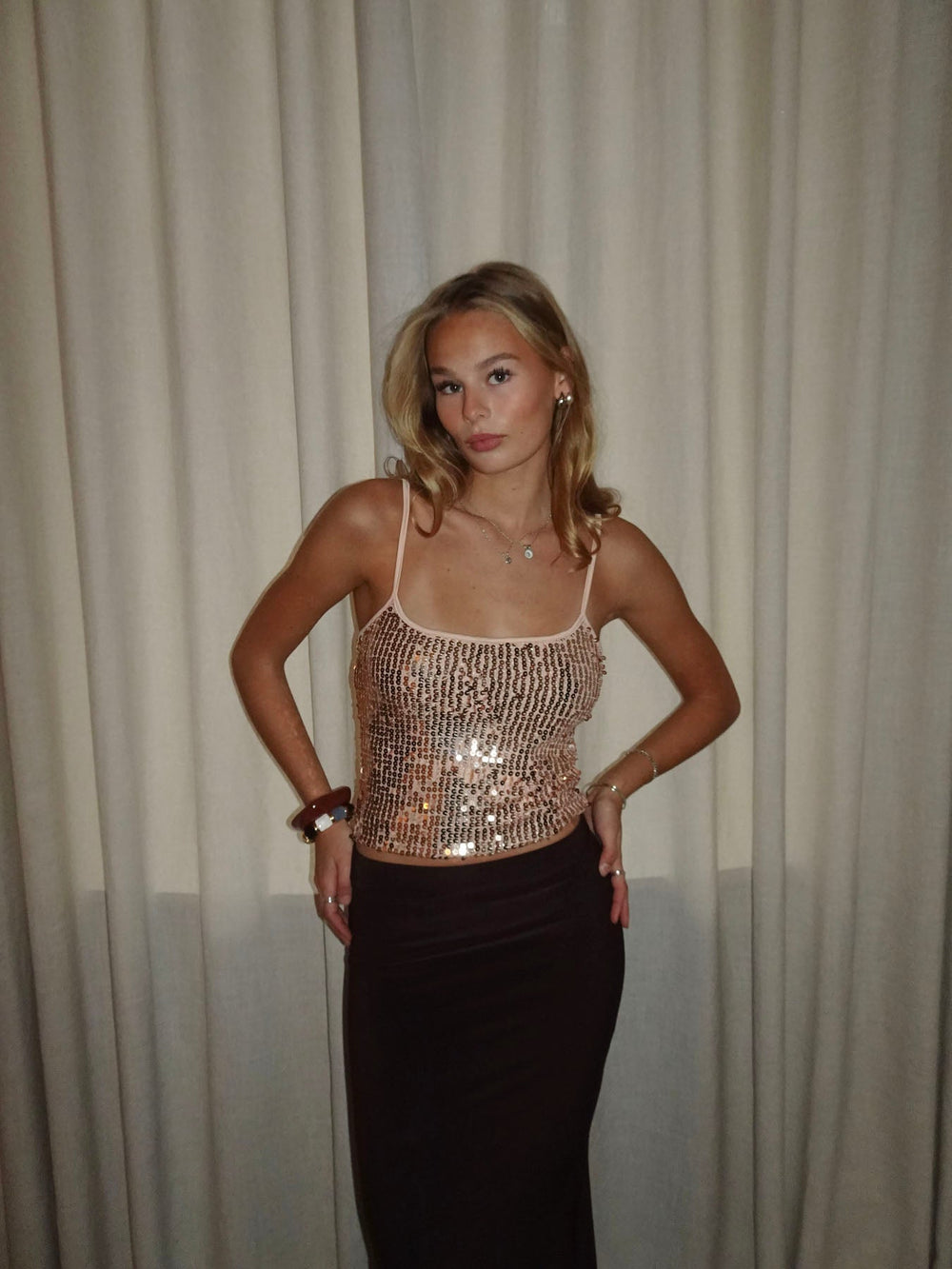 Tine top with sequins - Rosa/gold