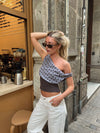 Kimmie polka dotted top – Brown/blue