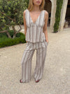 Kristia top with stripes - Beige/off white