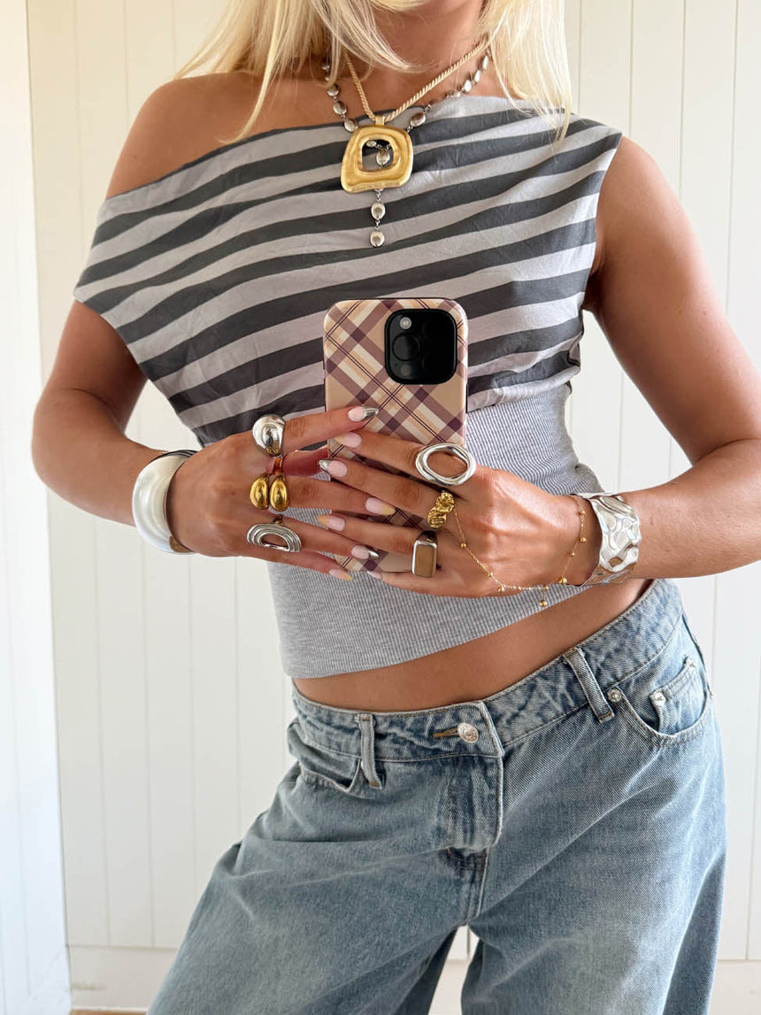 Scandivv top with stripes - Grey/dark grey