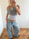 Scandivv top with stripes - Grey/dark grey