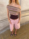 Zuloa top with stripes - Pink/green/brown