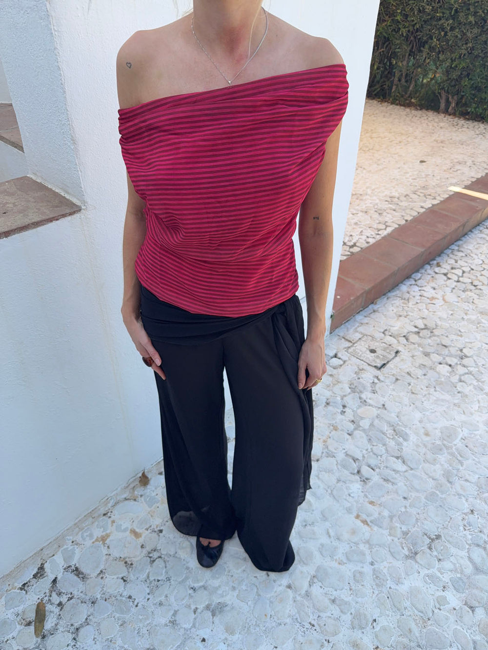 Lily top with stripes – Red/bordeaux