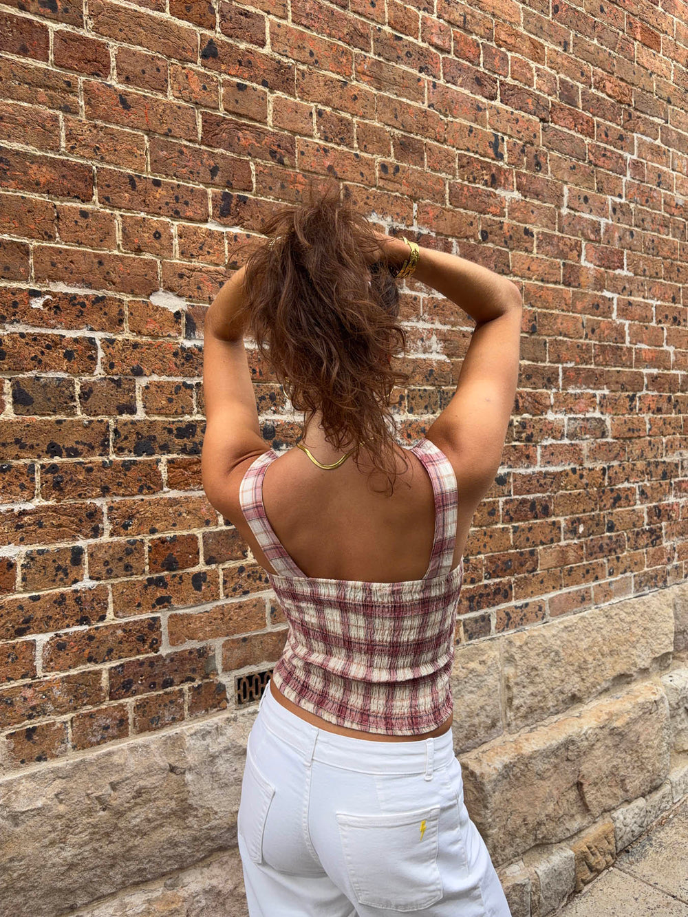 Maren top with checkers - Red/off white