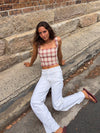 Maren top with checkers - Red/off white