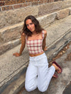 Maren top with checkers - Red/off white