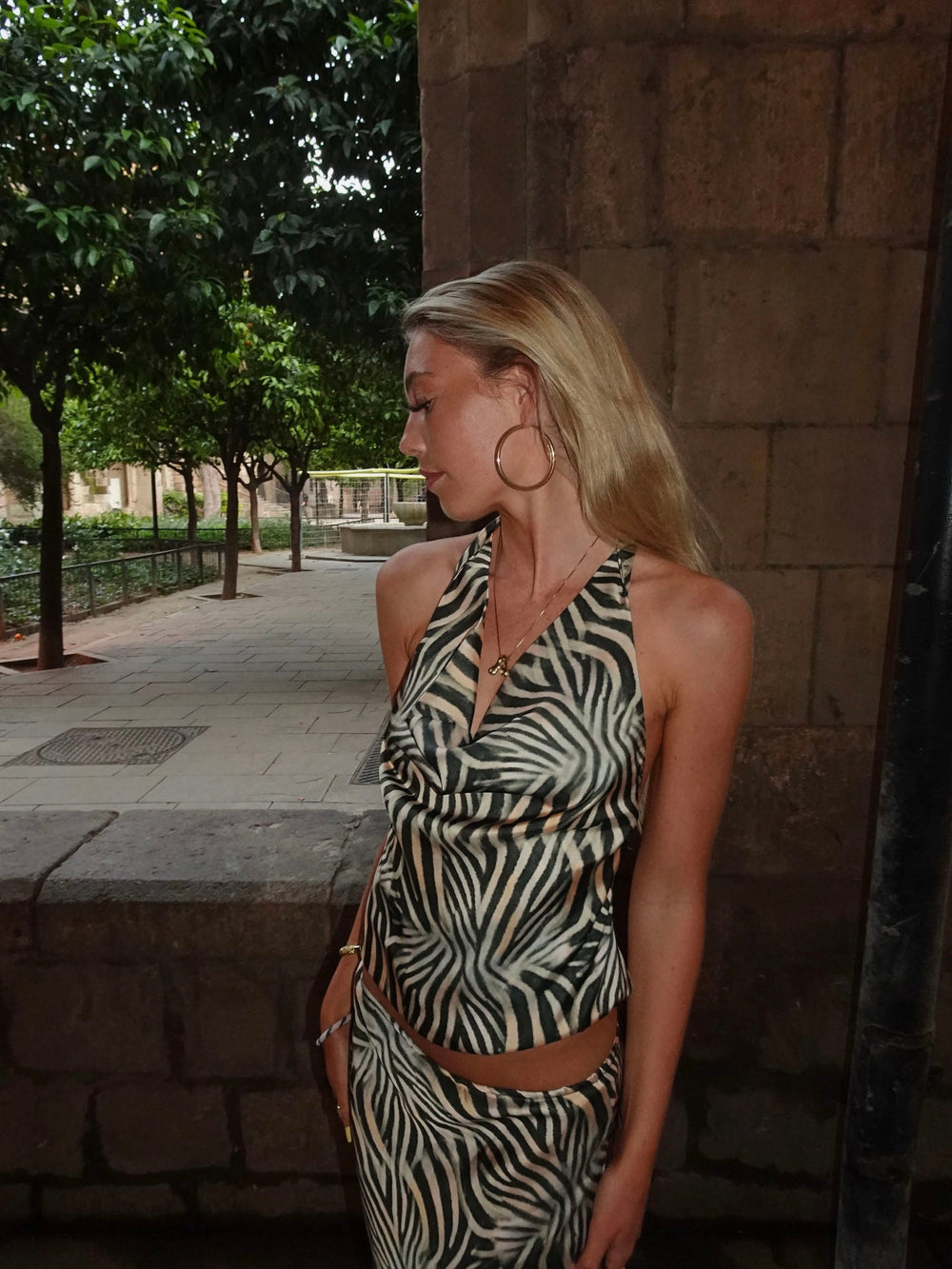 Blancine top with zebra print – Black/beige