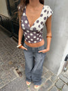 Nickeline v-neck top with polka dots - Brown/off white