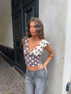 Nickeline v-neck top with polka dots - Brown/off white