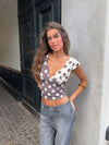 Nickeline v-neck top with polka dots - Brown/off white