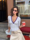 Tunia three-quarter sleeve with checkers - Cream/purple
