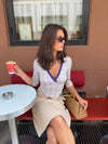 Tunia three-quarter sleeve with checkers - Cream/purple